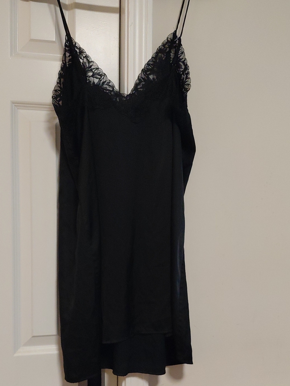 Black Lace Trim Satin Chemise - Women Intimates - Picture 4 of 5